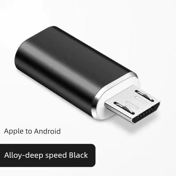 Type-C Lightning Micro USB Android Adaptör - Apple Dişi - Android Erkek - Siyah