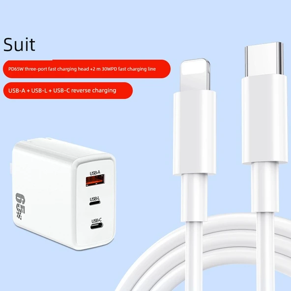 65W 3 Port Hızlı Şarj Başlığı + 2m PD Hızlı Şarj Kablosu