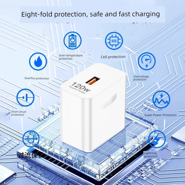 Huawei Nova ve Mate Serisi için 120W Hızlı Şarj Aleti - 1m ve 1.5m Kablolu (2 Kablolu) - 5