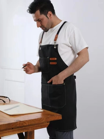 Artizan Kanvas Denim Önlük - Yetişkin Siyah (Kalınlaştırılmış) - Resim 5
