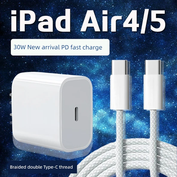 iPad Air 5/4 30W USB-C Hızlı Şarj Aleti - 1 Metre Kablolu