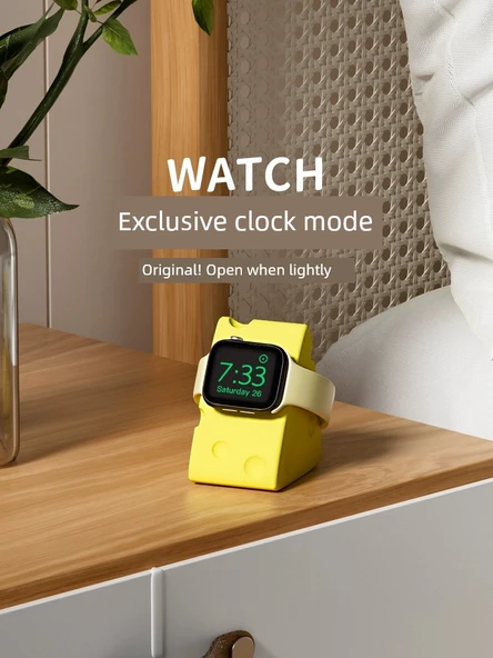Apple Watch Silikon Şarj Standı - Peynir Rengi - 5