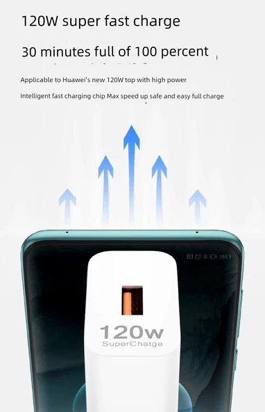 Huawei Nova ve Mate Serisi için 120W Hızlı Şarj Aleti - 1m ve 1.5m Kablolu (2 Kablolu) - 10