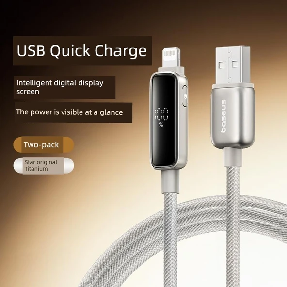 2'li Star Titanyum 1m USB Hızlı Şarj Dijital Ekranlı Kablo