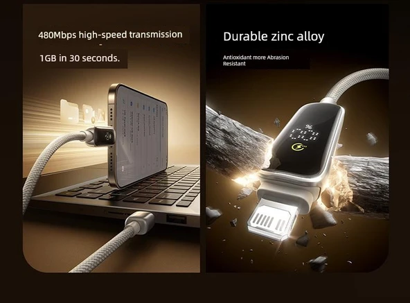 2'li Star Titanyum 1m USB Hızlı Şarj Dijital Ekranlı Kablo - 9