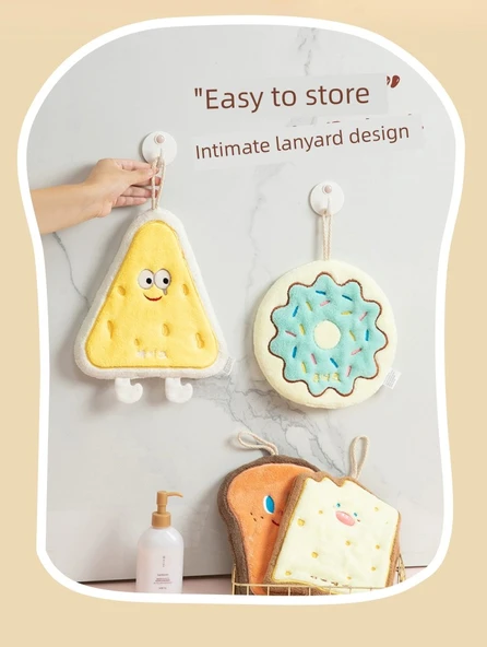 Sevimli Çizgili Üç Katlı Kalınlaştırılmış Su Emici Hızlı Kuruyan El Havlusu - 2'li Kurabiye Donut Desenli - 11