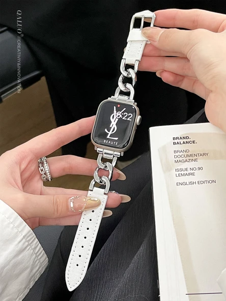 Apple Watch Denim Zincirli Kordon 40mm (SE/4/5/6 Nesil) - Kar Beyazı