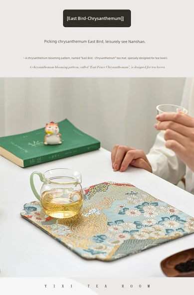 Çin Zen Stil Çay Matı Masa Örtüsü - [Doğu Çit Krizantem] Çay Matı Kare Pencere - 8