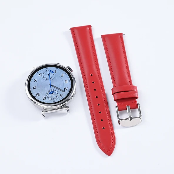 Huawei GT4 41mm 18mm Deri Saat Kordonu - Kırmızı