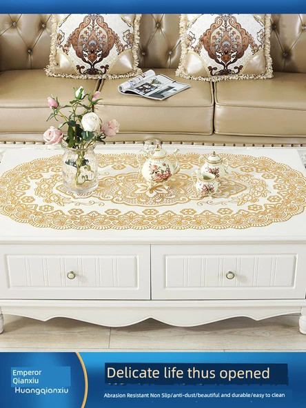 Su Geçirmez PVC Masa Örtüsü - 50cm Çap Kare Altın - Tek Parça - Resim 2