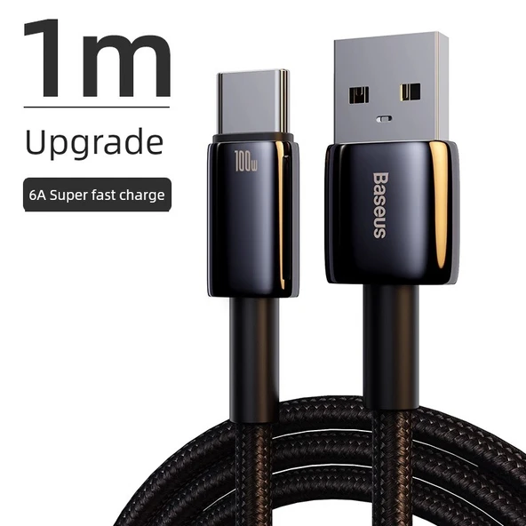 100W USB - Type-C Şarj ve Data Kablosu - 1 Metre Siyah (USB'den Type-C'ye)