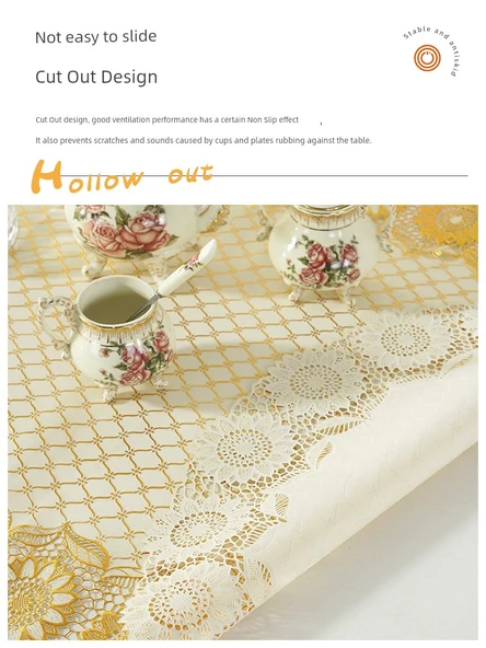 Su Geçirmez PVC Masa Örtüsü - 50cm Çap Kare Altın - Tek Parça - Resim 3