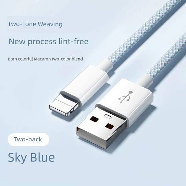 iPhone Şarj Aleti 2m USB Mavi (Bir Alana İki Bedava)