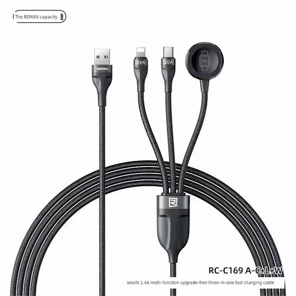 1.2m Siyah 3'ü 1 Arada Hızlı Şarj Kablosu - Lightning, Micro USB, USB-C ve Apple Watch Uyumlu - 4