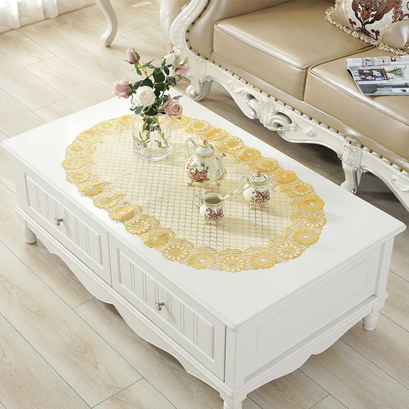 Su Geçirmez PVC Masa Örtüsü - Ayçiçeği 60*120cm Oval Altın - Tek Parça