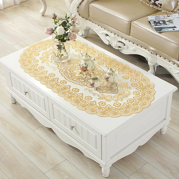 Su Geçirmez PVC Masa Örtüsü - Dianou 60*120cm Oval Altın - İki Parça