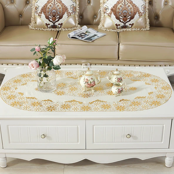 Su Geçirmez PVC Masa Örtüsü - Yıldızlar 60*120cm Oval Altın - Tek Parça