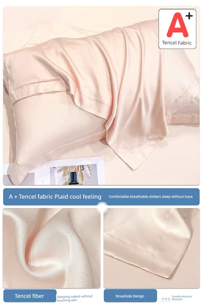Tencel İpek Yastık Kılıfı Çifti (Geliştirilmiş) - Şeftali Tozu - 48cm x 74cm