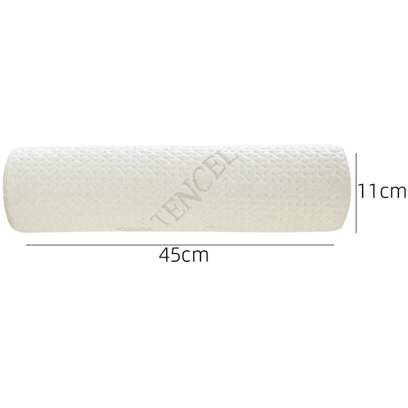 Yuvarlak Boyun Yastığı - Silindir - Hafızalı Köpük - Tencel Beyaz 45x11cm