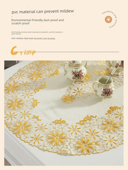 Su Geçirmez PVC Masa Örtüsü - Dianou 60*120cm Oval Altın - İki Parça - 4