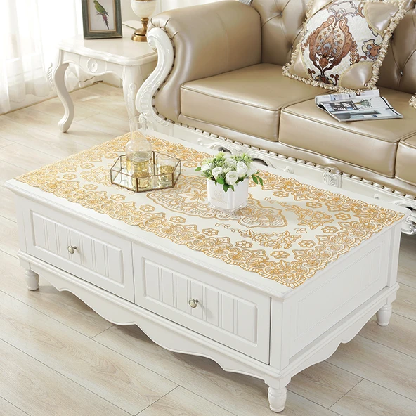 Su Geçirmez PVC Masa Örtüsü - Dianou 40*84cm Uzun Altın - Tek Parça