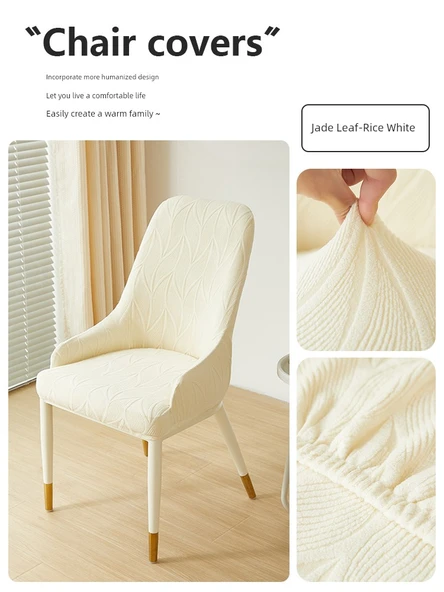 Ark Kolçaklı Sandalye Kılıfı - Jade Leaf Pirinç Beyazı - 1 Adet