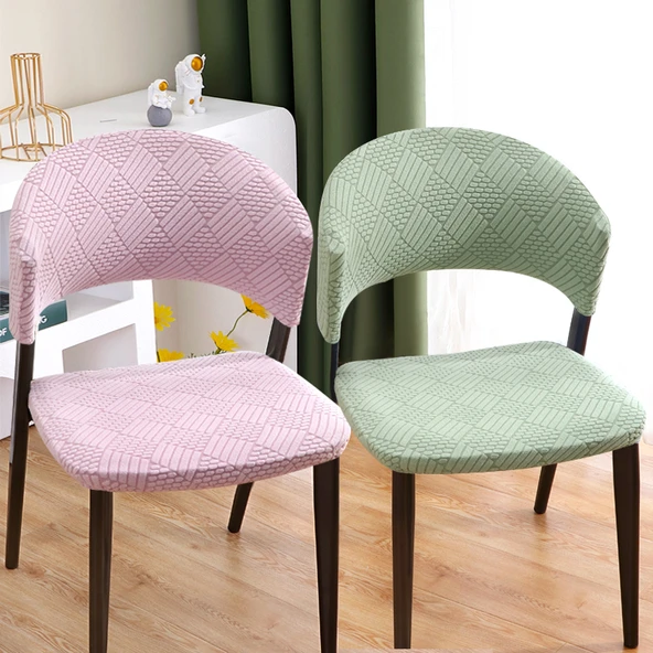 Yarım Daire Yemek Sandalyesi Kılıfı - Ark Nokta Çizgi Pudra - Sadece Oturma Kılıfı - 3