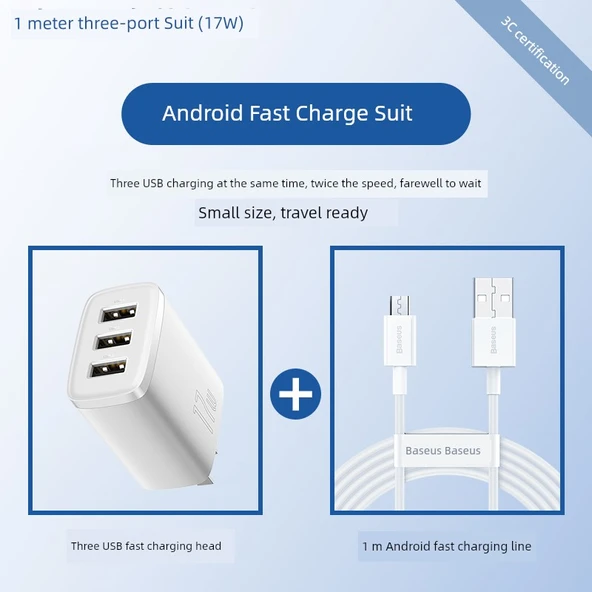20W Şarj Aleti + 1m Micro USB Kablosu - Üçlü Set