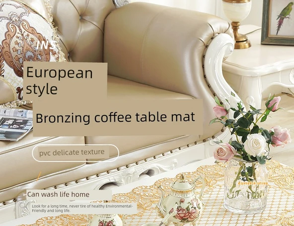 Su Geçirmez PVC Masa Örtüsü - 50cm Çap Kare Altın - Tek Parça - Resim 7