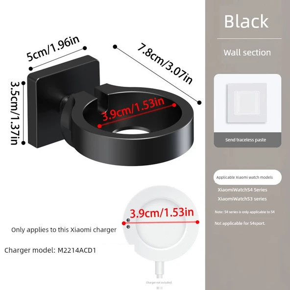Duvara Monte Şarj Braketi - Siyah - Xiaomi Saat için