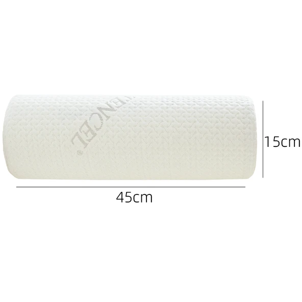 Yuvarlak Boyun Yastığı - Silindir - Hafızalı Köpük - Tencel Beyaz 45x15cm