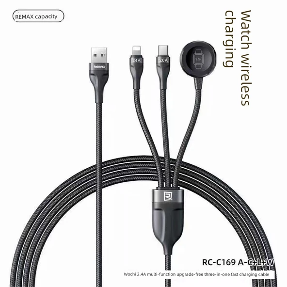 1.2m Siyah 3'ü 1 Arada Hızlı Şarj Kablosu - Lightning, Micro USB, USB-C ve Apple Watch Uyumlu - 2