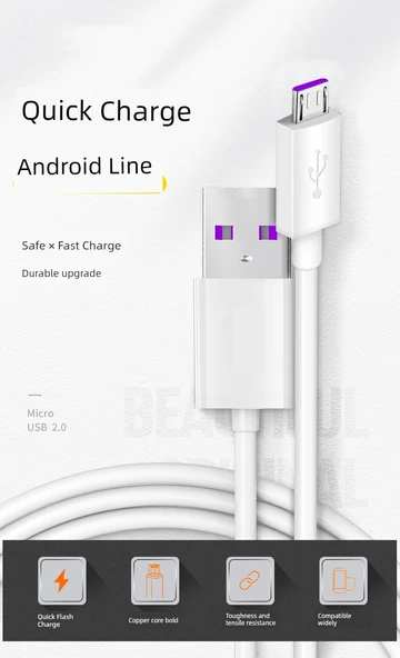 Android Micro USB Data Kablosu - 5A Hızlı Şarj - 0.25M - 2'li Paket - 5
