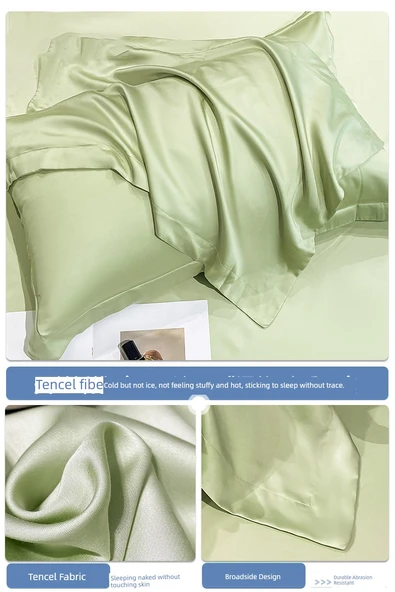 Tencel İpek Yastık Kılıfı Çifti - Çimen Yeşili - 48cm x 74cm