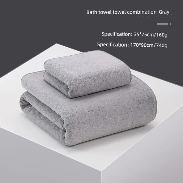 Hızlı Kuruyan Yetişkin Banyo Havlusu - Ay Işığı Gri [90x170 + 70x30]