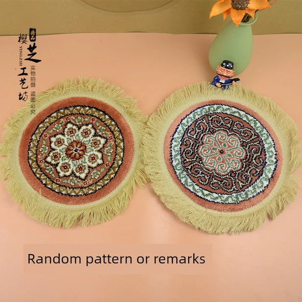 Dokuma İpek Yuvarlak Mat - Kahverengi Turuncu - 20cm