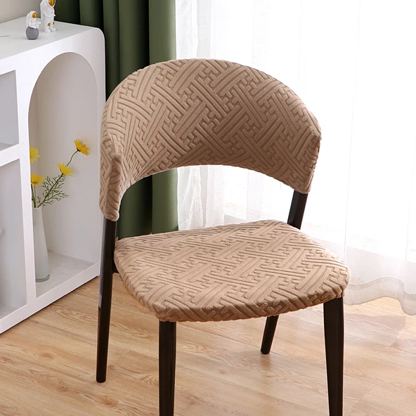 Yarım Daire Yemek Sandalyesi Kılıfı - Kavisli Camel - Esnek Nötr 2'li Paket