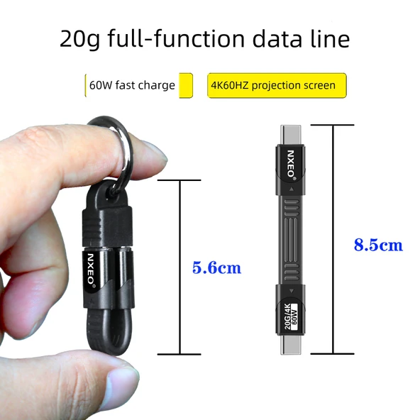 Çift Başlıklı Type-C 20G Data Kablosu USB 3.2 Gen 2 - Siyah - 8.5cm