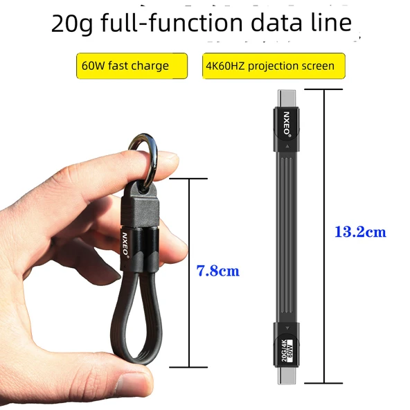 Çift Başlıklı Type-C 20G Data Kablosu USB 3.2 Gen 2 - Siyah - 13.2cm