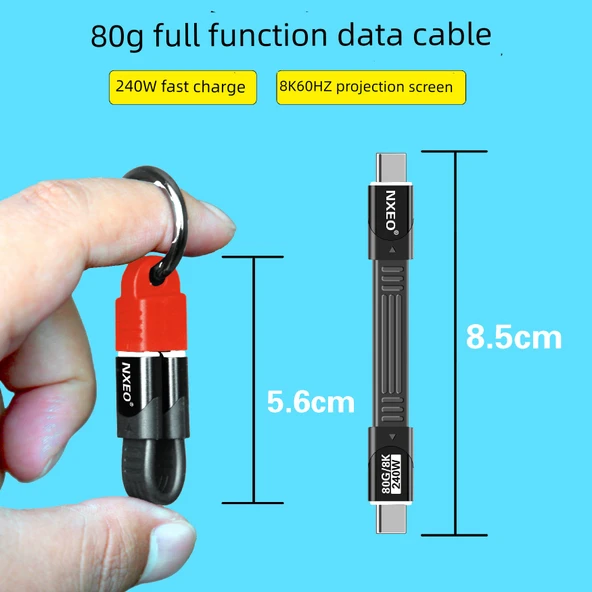 Çift Başlıklı Type-C 80G Data Kablosu USB 3.2 Gen 2 - Siyah - 8.5cm