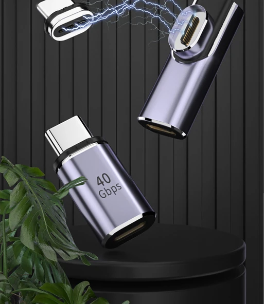 USB OTG Manyetik Adaptör - TYPE-C Erkek - Dişi [U Şekilli Dirsek Set] USB4 40Gbps/8K 60Hz/PD140W - 7