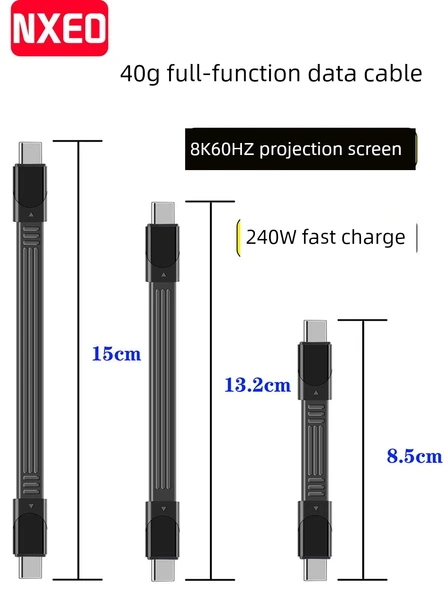 Çift Başlıklı Type-C 80G Data Kablosu USB 3.2 Gen 2 - Siyah - 13.2cm - 4