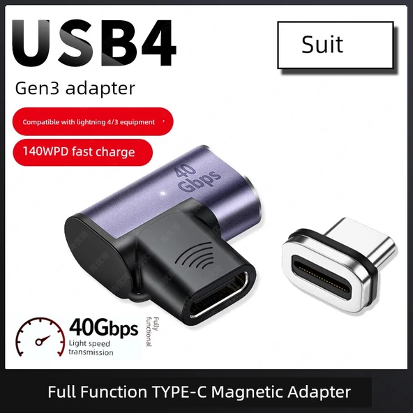 USB OTG Manyetik Adaptör - TYPE-C Erkek - Dişi [Düz Bükümlü Versiyon-A Set] USB4 40Gbps/8K 60Hz/PD140W