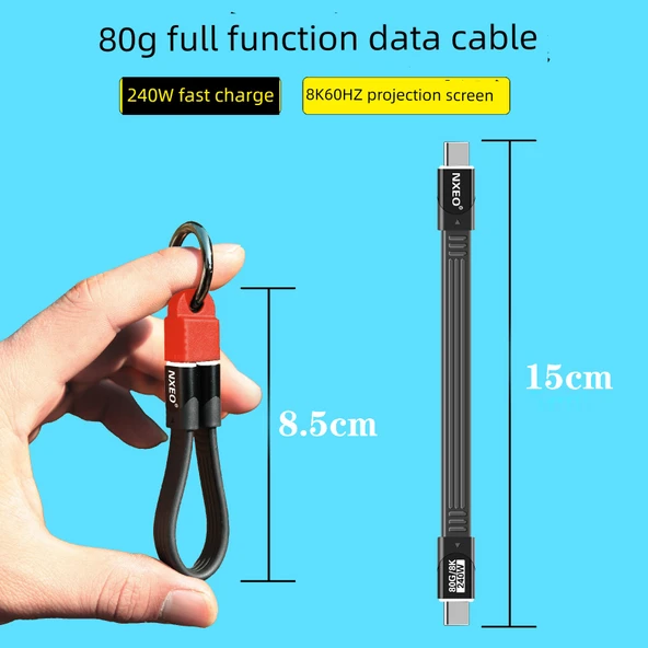 Çift Başlıklı Type-C 80G Data Kablosu USB 3.2 Gen 2 - Siyah - 15cm