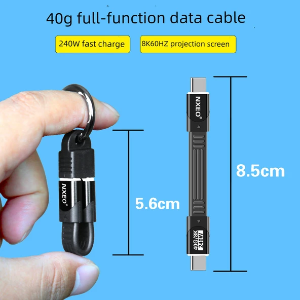 Çift Başlıklı Type-C 40G Data Kablosu USB 3.2 Gen 2 - Siyah - 8.5cm