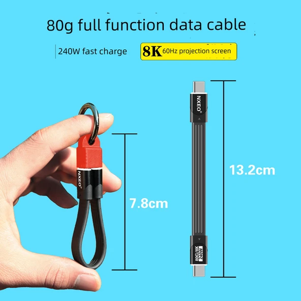 Çift Başlıklı Type-C 80G Data Kablosu USB 3.2 Gen 2 - Siyah - 13.2cm