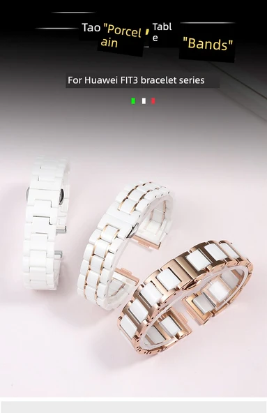 Huawei Watch Fit 3 Seramik Kordon - Altın Beyaz Altın Konnektör - 7