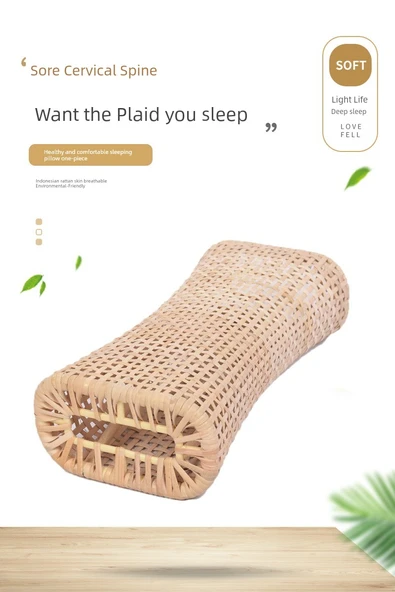 Bambu Rattan Yazlık Uyku Yastığı - 37x18x8 cm - 6