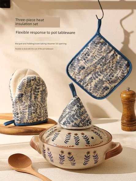 Üç Parça Mutfak Seti - Mavi - Resim 4