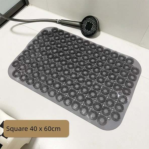 Kaymaz Banyo Paspası - Gri - 60x40cm - Masaj Halkalı